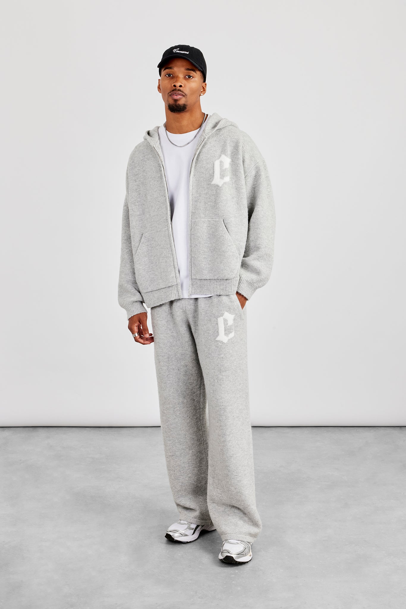 Mens C Knitted Zip Through Hoodie & Jogger - Grey
